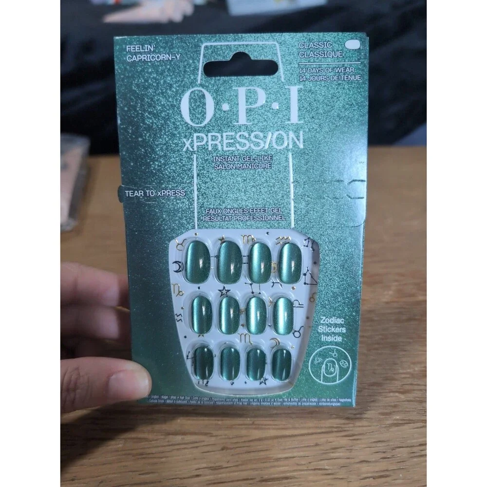 OPI xPress/On Press-On Capricorn-y Gel Color Green Nails Classic Length NEW